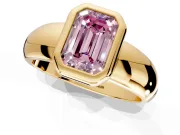 Solitaire Engagement Ring Setting for Fancy Pink Emerald Cut Center with Wide Band and Bezel Head in Yellow Gold