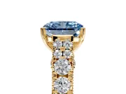 Solitaire Engagement Ring Setting for Fancy Blue Radiant Cut Center with Pave Cathedral Shoulders and Prong Head in Yellow Gold
