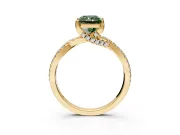 Solitaire Engagement Ring Setting for Fancy Green Radiant Cut Center with Narrow Twist Pave Band and Prong Head in Yellow Gold
