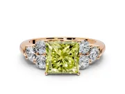 Cluster Engagement Ring Setting for Fancy Yellow Princess Cut Center with Round Cut Accent Frame and Prong Head in Rose Gold