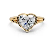 Solitaire Engagement Ring Setting for Heart-Shaped Center with V Split Shank and Bezel Head in Yellow Gold