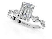 Solitaire Engagement Ring Setting for Emerald Cut Center with Milgrain Bezel Accents and Prong Head in Sterling Silver