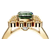 Cluster Halo Engagement Ring Setting for Fancy Green Radiant Cut Center with Milgrain Bezel Accents and Prong Head in Yellow Gold