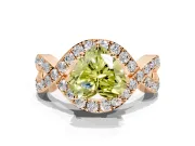 Halo Engagement Ring Setting for Fancy Yellow Heart-Shaped Center with Pave Infinity Twist Band and Prong Head in Rose Gold
