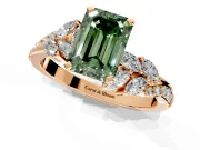 Solitaire Engagement Ring Setting for Fancy Green Emerald Cut Center with Marquise Accent Twist Band and Prong Head in Rose Gold