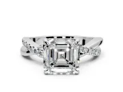 Solitaire Engagement Ring Setting for Asscher Cut Center with Half-Pave Crossover Band and Prong Head in Sterling Silver