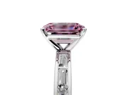Solitaire Engagement Ring Setting for Fancy Pink Emerald Cut Center with Channel Baguette Band and Prong Head in Platinum