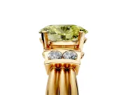 Solitaire Engagement Ring Setting for Fancy Yellow Oval Center with Grooved Bar Accent Band and Prong Head in Yellow Gold