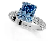 Solitaire Engagement Ring Setting for Fancy Blue Radiant Cut Center with Domed Multi-Row Pave Band and Prong Head in Sterling Silver