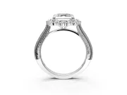 Milgrain Halo Engagement Ring Setting for Asscher Cut Center with Bezel Point Accents and Prong Head in Platinum