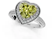 Milgrain Halo Engagement Ring Setting for Fancy Yellow Heart-Shaped Center with Three-Sided Pave Band and Prong Head in Platinum