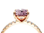 Solitaire Engagement Ring Setting for Fancy Pink Oval Center with Fine Pave Narrow Band and Prong Head in Rose Gold