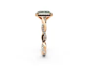 Halo Engagement Ring Setting for Fancy Green Radiant Cut Center with Pave and Plain Twist Band and Prong Head in Rose Gold