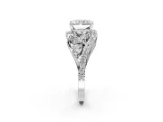 Halo Engagement Ring Setting for Radiant Cut Center with Marquise and Pave Bypass Band and Prong Head in White Gold