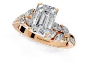 Solitaire Engagement Ring Setting for Emerald Cut Center with Marquise Accent Twist Band and Prong Head in Rose Gold