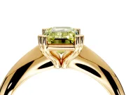Solitaire Engagement Ring Setting for Fancy Yellow Emerald Cut Center with Reverse Tapered Band and Prong Head in Yellow Gold