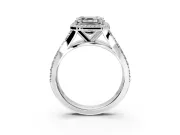 Halo Engagement Ring Setting for Asscher Cut Center with Narrow Pave Split Shank and Prong Head in Sterling Silver