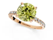 Solitaire Engagement Ring Setting for Fancy Yellow Round Cut Center with Fine Pave Narrow Band and Prong Head in Rose Gold