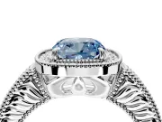 Milgrain Halo Engagement Ring Setting for Fancy Blue Cushion Cut Center with Pave Band and Prong Head in Platinum