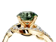Solitaire Engagement Ring Setting for Fancy Green Round Cut Center with Pave Bypass Twist Band and Prong Head in Yellow Gold