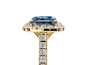 Halo Engagement Ring Setting for Fancy Blue Asscher Cut Center with Raised Halo, Pave Band and Prong Head in Yellow Gold