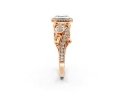 Milgrain Halo Engagement Ring Setting for Asscher Cut Center with Shoulder Bezels and Prong Head in Rose Gold