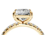 Solitaire Engagement Ring Setting for Princess Cut Center with Shared-Prong Accents and Prong Head in Yellow Gold