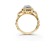 Halo Engagement Ring Setting for Radiant Cut Center with Open Scroll Shoulders and Prong Head in Yellow Gold