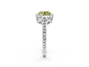 Accent Halo Engagement Ring Setting for Fancy Yellow Round Cut Center with Full-Length Pave Band and Prong Head in Platinum