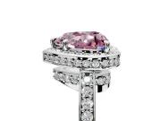 Halo Engagement Ring Setting for Fancy Pink Heart-Shaped Center with Metal-Rimmed Halo, Pave Band and Prong Head in Platinum