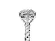 Solitaire Engagement Ring Setting for Cushion Cut Center with Plain Twisted Rope Band and Prong Head in White Gold