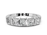 Princess Cut Lab-Grown Diamond 5 Stone Channel Wedding Band with Bar Prongs in Sterling Silver