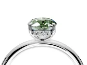 Hidden Halo Engagement Ring Setting for Fancy Green Oval Center with Thin Rounded Band and Prong Head in White Gold