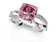Solitaire Engagement Ring Setting for Fancy Pink Cushion Cut Center with Pave and Plain Crossover Band and Prong Head in Platinum