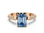 Solitaire Engagement Ring Setting for Fancy Blue Emerald Cut Center with Multi-Row Accents and Prong Head in Rose Gold