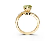 Solitaire Engagement Ring Setting for Fancy Yellow Heart-Shaped Center with Pave Bypass Swirl Band and Prong Head in Yellow Gold