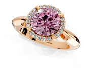 Halo Engagement Ring Setting for Fancy Pink Round Cut Center with Tapered Plain Band and Prong Head in Rose Gold