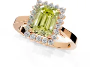 Starburst Halo Engagement Ring Setting for Fancy Yellow Emerald Cut Center with Flat Cathedral Band and Prong Head in Rose Gold