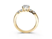5 Stone Engagement Ring Setting for Cushion Cut Center with Plain Band and Prong Head in Yellow Gold