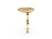Halo Engagement Ring Setting for Fancy Pink Pear-Shaped Center with Milgrain Bezel Rim, Plain Band and Prong Head in Yellow Gold
