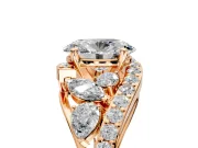 Halo Engagement Ring Setting for Oval Center with Marquise and Pave Bypass Band and Prong Head in Rose Gold