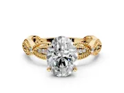 Solitaire Engagement Ring Setting for Oval Center with Marquise Panel Band and Prong Head in Yellow Gold