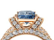 Pave Engagement Ring Setting for Fancy Blue Princess Cut Center with Curved Accent Rows, Openwork and Prong Head in Rose Gold