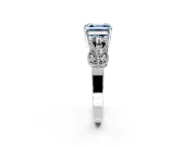 Leaf Engagement Ring Setting for Fancy Blue Asscher Cut Center with Milgrain Accent Band and Prong Head in White Gold
