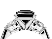 3 Stone Engagement Ring Setting for Fancy Black Princess Cut Center with Large Pear-Shaped Accents and Prong Head in Sterling Silver