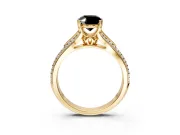 Solitaire Engagement Ring Setting for Fancy Black Oval Center with Pave Rail Split Shank and Prong Head in Yellow Gold