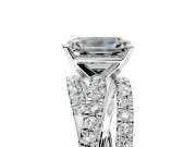 Solitaire Engagement Ring Setting for Emerald Cut Center with Woven 3-Strand Pave Band and Prong Head in Platinum