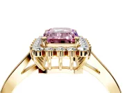 Starburst Halo Engagement Ring Setting for Fancy Pink Emerald Cut Center with Flat Cathedral Band and Prong Head in Yellow Gold