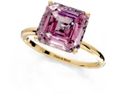 Solitaire Engagement Ring Setting for Fancy Pink Asscher Cut Center with Straight Thin Band and Prong Head in Yellow Gold
