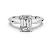 Solitaire Engagement Ring Setting for Emerald Cut Center with Reverse Tapered Band and Prong Head in Platinum